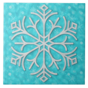 Aqua Blau und Grau Schnee Schneeflocke Holiday Art Fliese