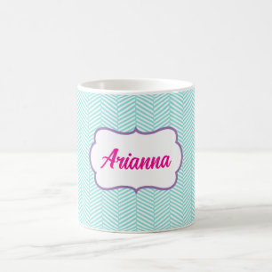Aqua Blau und Lavendel Purpur Chevron Name Kaffeetasse