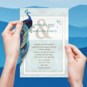 Aqua Blau und Navy Pfau Hochzeitseinladung Einladung
