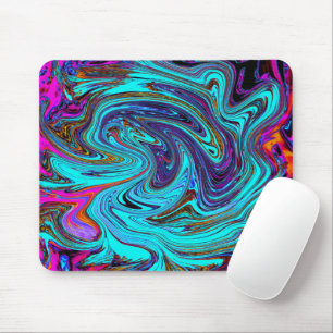 Aqua Blau und schwarze groovige abstrakte Retro-Ku Mousepad