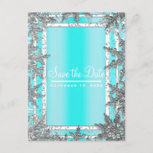 Aqua Blau und Silber Winter Schneeflocken Save the Ankündigungspostkarte