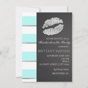 Aqua Blau und Weiß Falsche Silber Lippen Küss Part Einladung