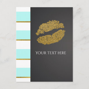 Aqua Blau- und Weiß-Faux-Gold-Schimmer-Lippen-Even Postkarte