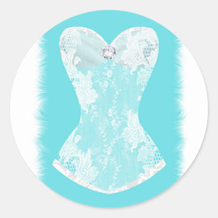 Aqua Blau- und Weiß Glam-Lingerie-Partygeschenke Runder Aufkleber