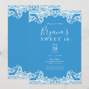 Aqua Blau und Weiße Spitze Elegante Sweet 16 Party Einladung