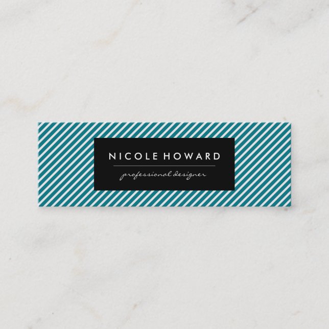 Aqua Blau und weiße Streifen Mini Visitenkarte (Vorderseite)