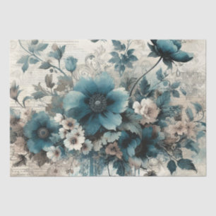 Aqua Blau Vintage inspiriertes florales Seidenpapi Seidenpapier