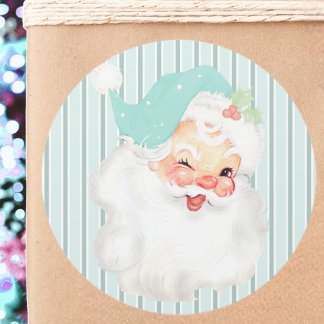 Aqua Blau Vintage zwinkernd Weihnachtsmann Weihnac Runder Aufkleber