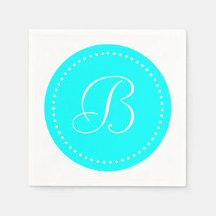 Aqua Blau/Weiß gepunktetes Monogramm Serviette