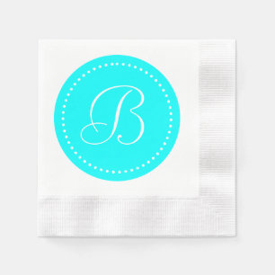 Aqua Blau/Weiß gepunktetes Monogramm Serviette