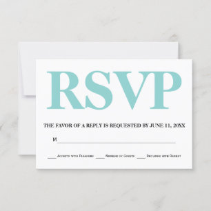Aqua Blau-Weiß Typografie Hochzeit RSVP Karte
