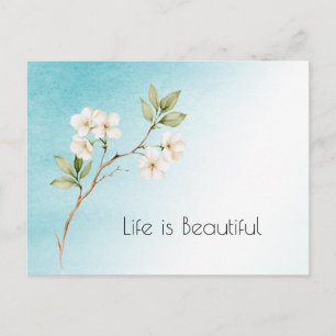 Aqua Blau Weiße Blüten Postkarte