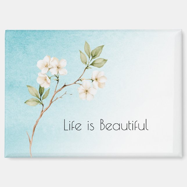 Aqua Blau Weiße Floral Magnet (Vorderseite)