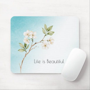 Aqua Blau Weiße Floral Mousepad