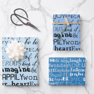 Aqua Blau Weiße Inspirierende Worte Geschenkpapier Set