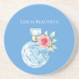 Aqua Blau Weiße Parfümflasche Rose Getränkeuntersetzer
