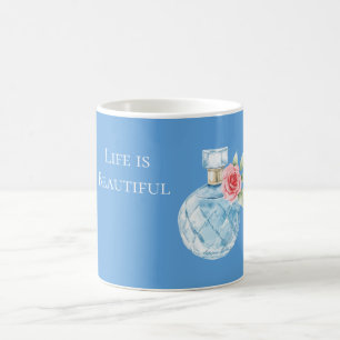 Aqua Blau Weiße Parfümflasche Rose Kaffeetasse
