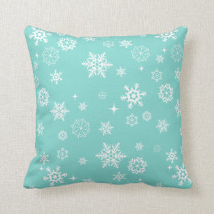 Aqua Blau-Weiße Winterschneeflocken Kissen