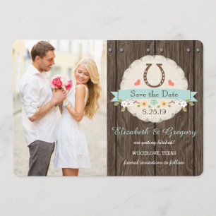 AQUA BLAU Western Horseshoe Save-the-Date-Karte Einladung