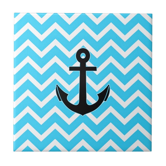 Aqua Blaue Chevron-Anker Fliese (Vorderseite)