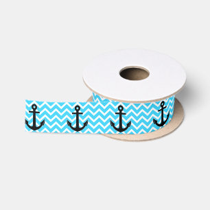 Aqua Blaue Chevron-Anker Satinband