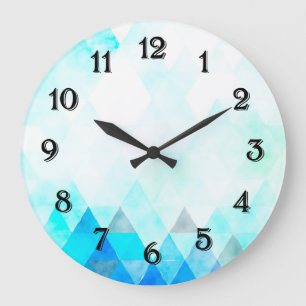 Aqua Blaue Dreiecke Aquarell Große Wanduhr