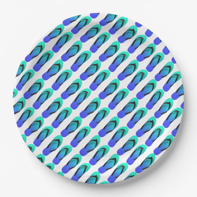 Aqua Blaue Flip Flops Pappteller (Vorderseite)