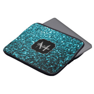 Aqua-blaue glänzende Imitate Glitzer Glitzern Mono Laptopschutzhülle