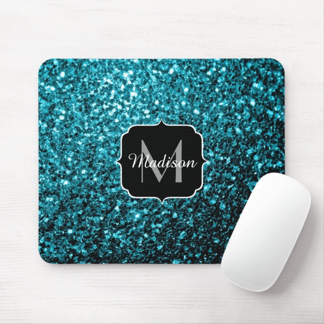 Aqua-blaue glänzende Imitate Glitzer Glitzern Mono Mousepad (Mit Mouse)