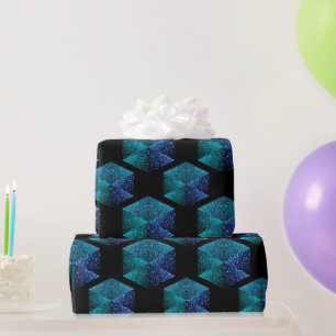 Aqua-blaue Glitzern rautengeometrisch schwarz Geschenkpapier