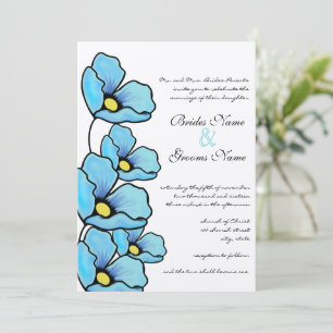 Aqua Blaue Mohnblumen Hochzeitseinladung Einladung