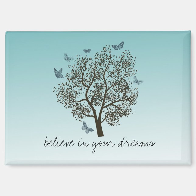 Aqua Blaue Schmetterlinge glauben an Traum Baum Magnet (Vorderseite)