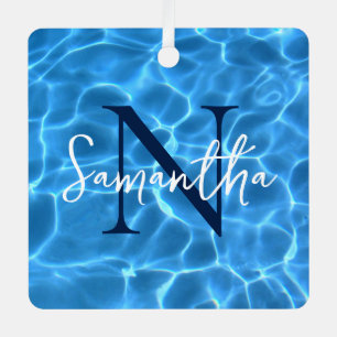Aqua Blaue Schwimmbad Foto Monogramm Ornament Aus Metall