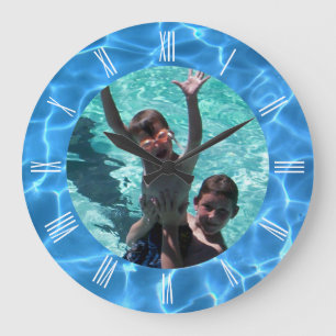 Aqua Blaue Schwimmbad Sommerferien Foto Große Wanduhr