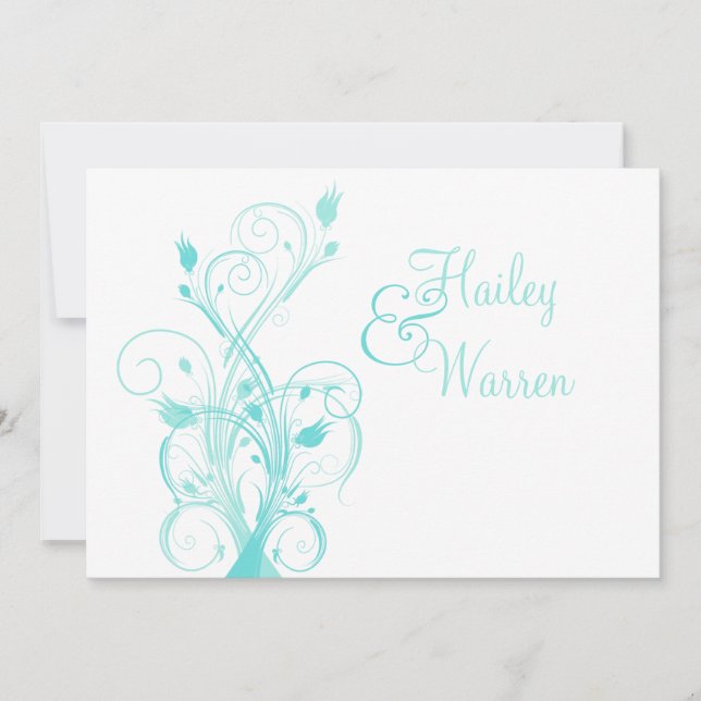 Aqua-blaue und weiße Blumenhochzeits-Einladung Einladung (Vorderseite)