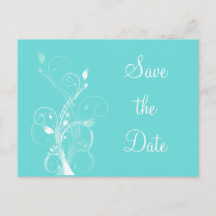 Aqua-blaue und weiße BlumenSave the Date Postkarte