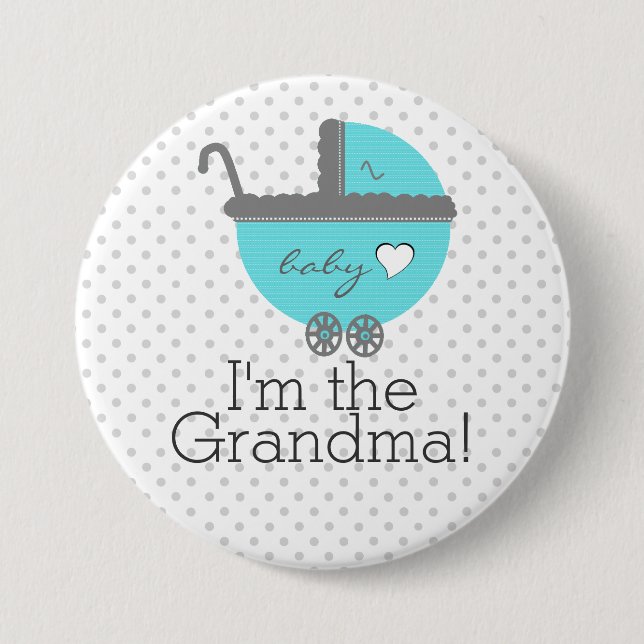Aqua-blaue Wagen-Babyparty-Großmutter Button (Vorderseite)