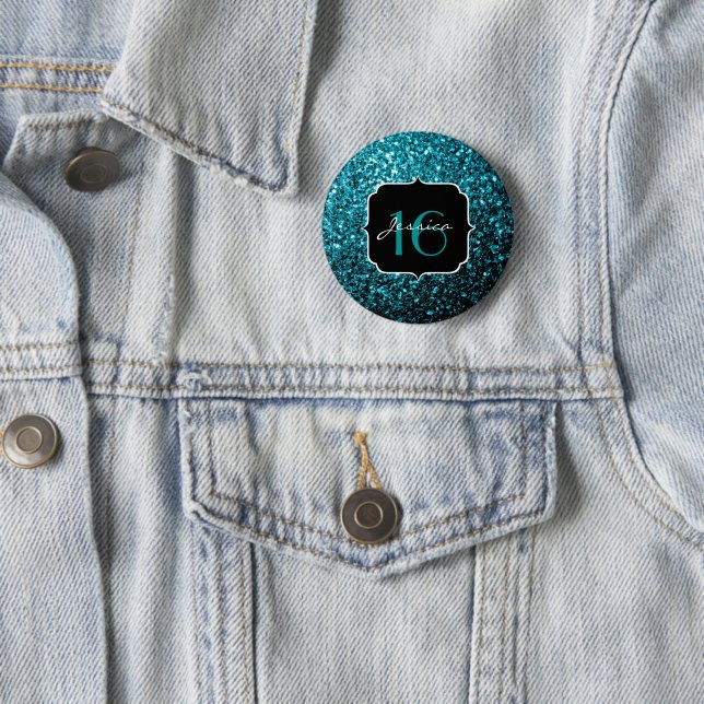 Aqua blauen glänzenden Imitate Glitzer Glitzern Sw Button (Beispiel)