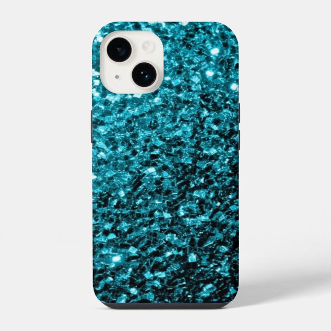 Aqua-blauer Glitter funkelt iPhone Hülle (Rückseite)