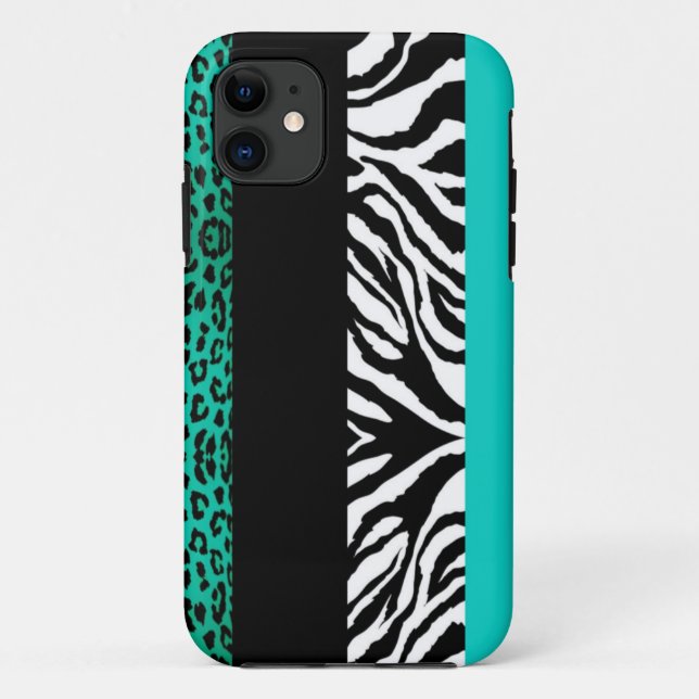 Aqua-blauer Leopard und Zebra-kundenspezifischer Case-Mate iPhone Hülle (Rückseite)