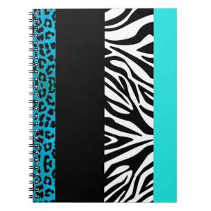 Aqua-blauer Leopard und Zebra-Tierdruck Notizblock