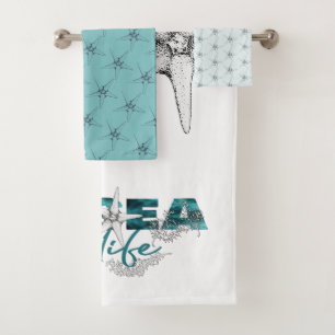 Aqua-Blauer-Weißmeer-Lebensart von Seestern Badhandtuch Set