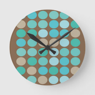 Aqua-blaues aquamarines u. Brown-Punkt-Muster Runde Wanduhr