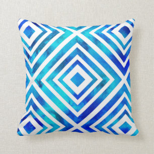 Aqua-blaues Aquarell geometrisch Kissen