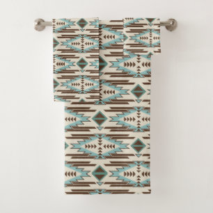 Aqua-blaues Brown-Azteke-Muster Badhandtuch Set