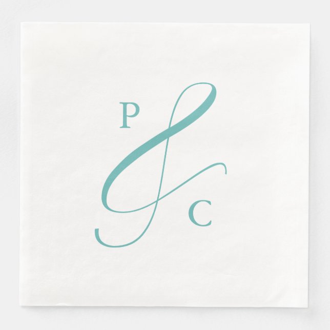 Aqua Blaues Et-Zeichen-Monogramm-Papier-Tischservi Serviette (Vorderseite)