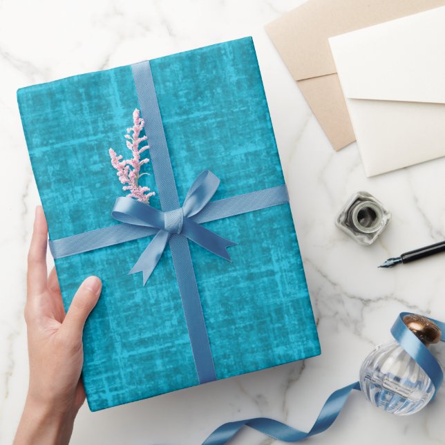 Aqua Blaues Leinen Geschenkpapier (Schenken)