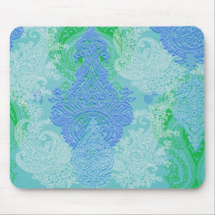 Aqua-blaues Paisley-Baum-Blumen-Stoffmuster Mousepad