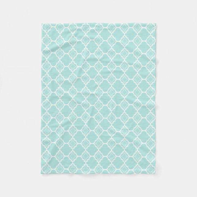 Aqua blaues Quatrefoil geometrisches Muster Fleecedecke (Vorderseite)