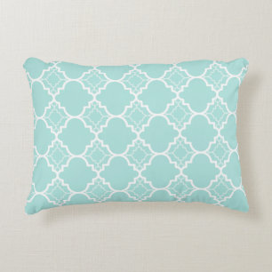 Aqua blaues Quatrefoil geometrisches Muster Zierkissen
